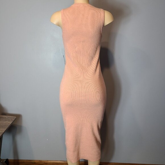 Express Pink Gold Shimmer Ribbed Bodycon Midi Sweater Dress Size Medium New - Picture 5 of 9